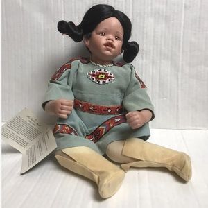 Native American Indian Porcelain Girl Porcelain Doll Danbury Mint - Moccasins